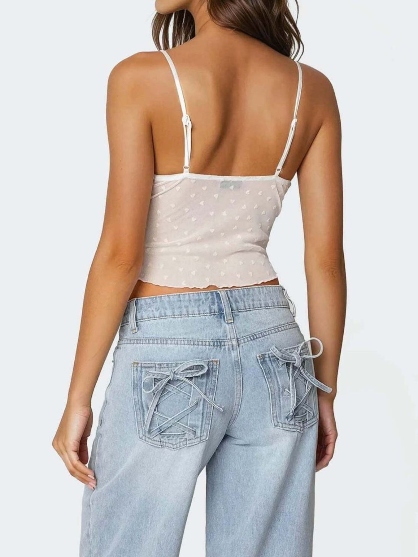 Ruffle Trim Swiss Dot Cami Top