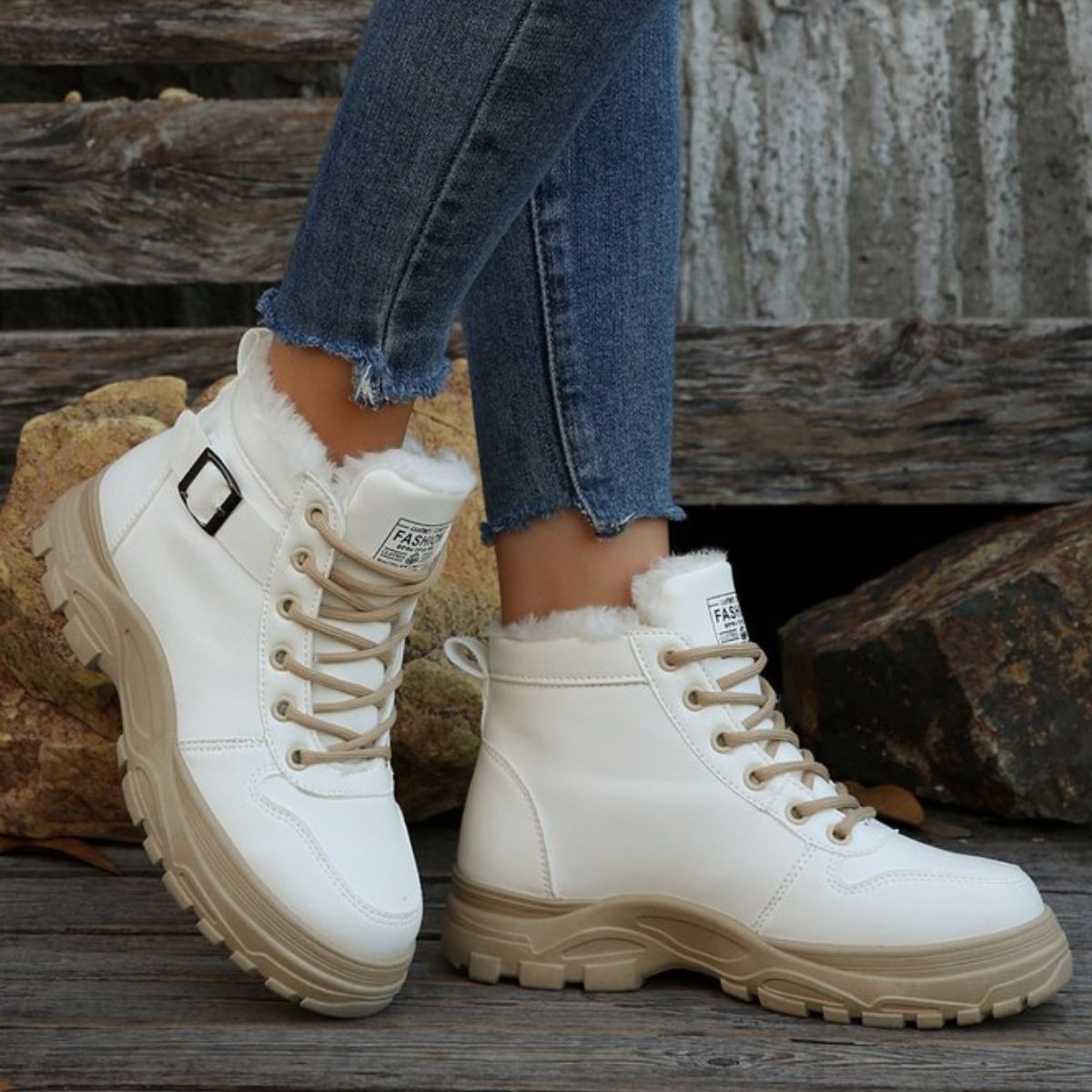 Warm Lined Ankle Boots with Buckle Detail