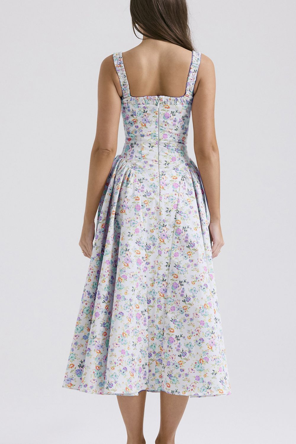Floral Square Neck Wide Strap Midi Dress