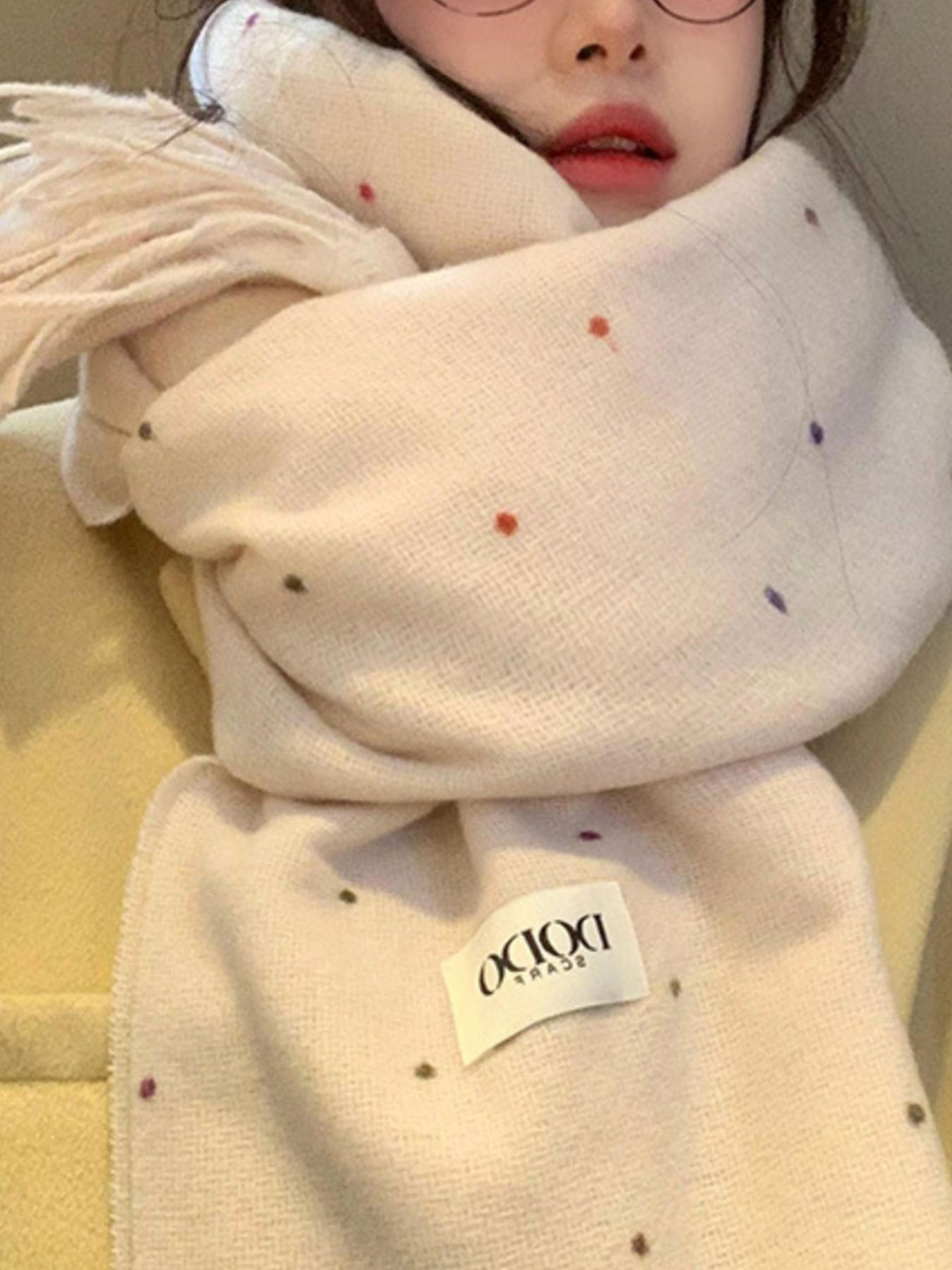 Polka Dot Fringe Scarf