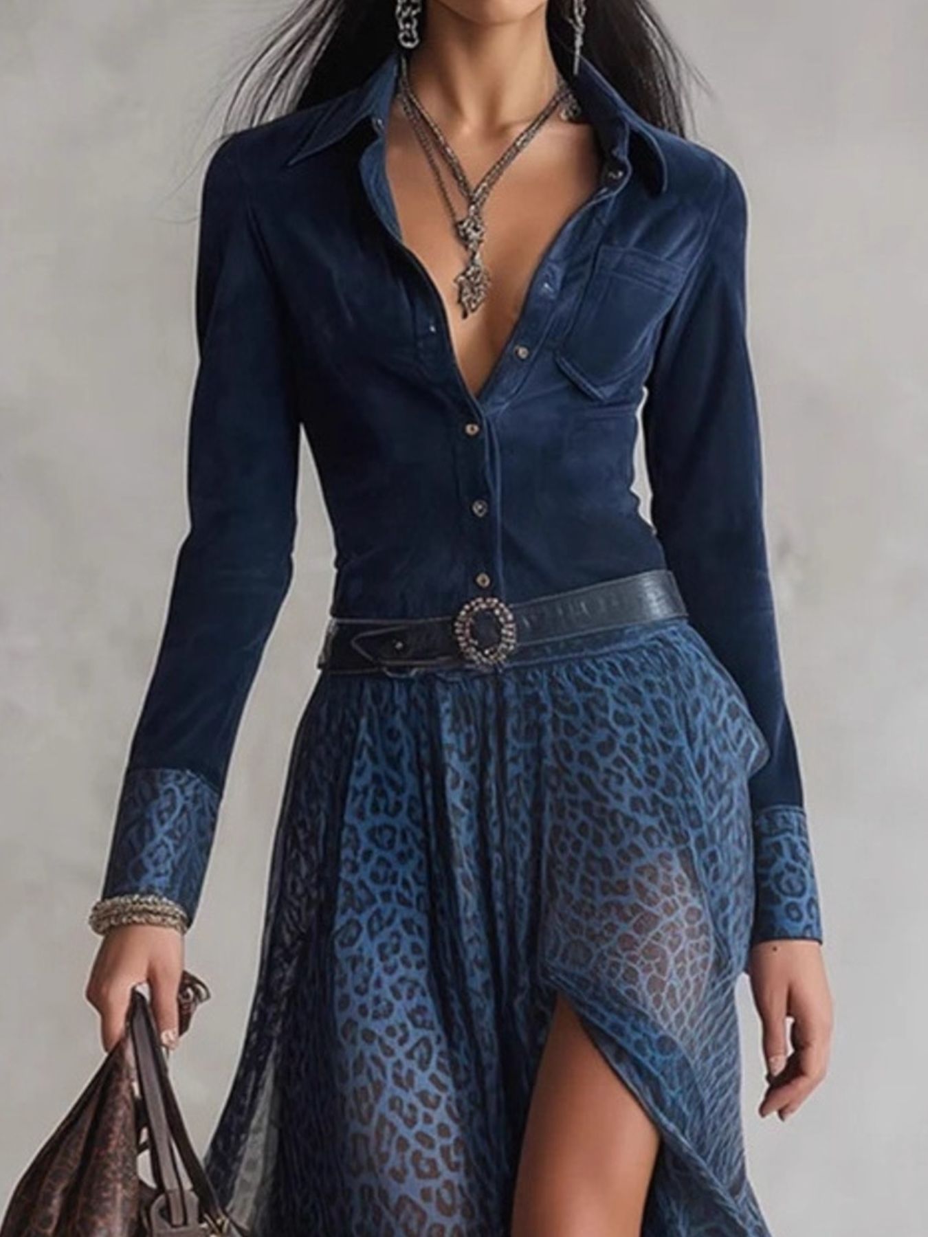 Leopard Button Front Slit Maxi Dress