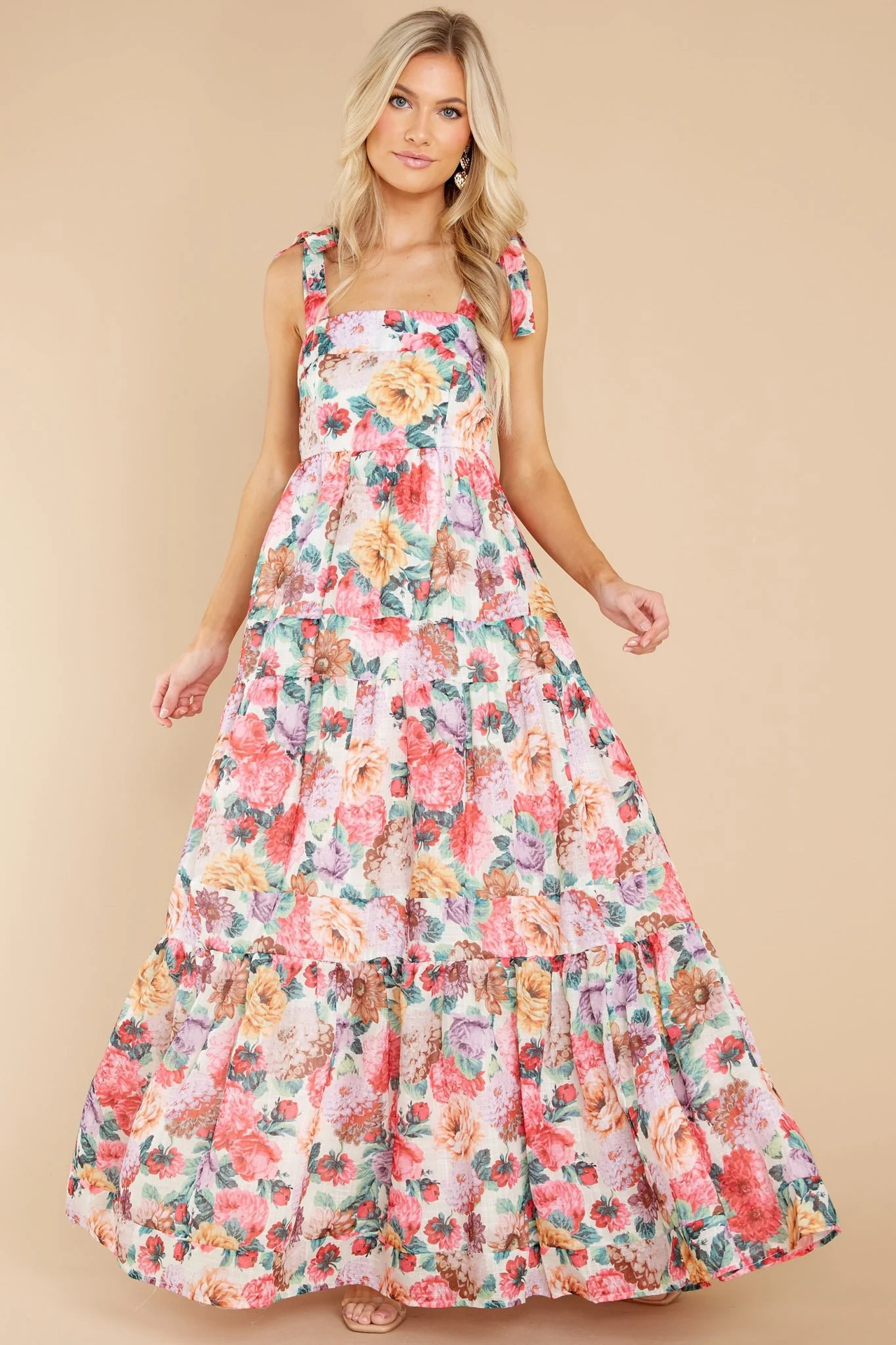 Floral Square Neck Wide Strap Maxi Dress