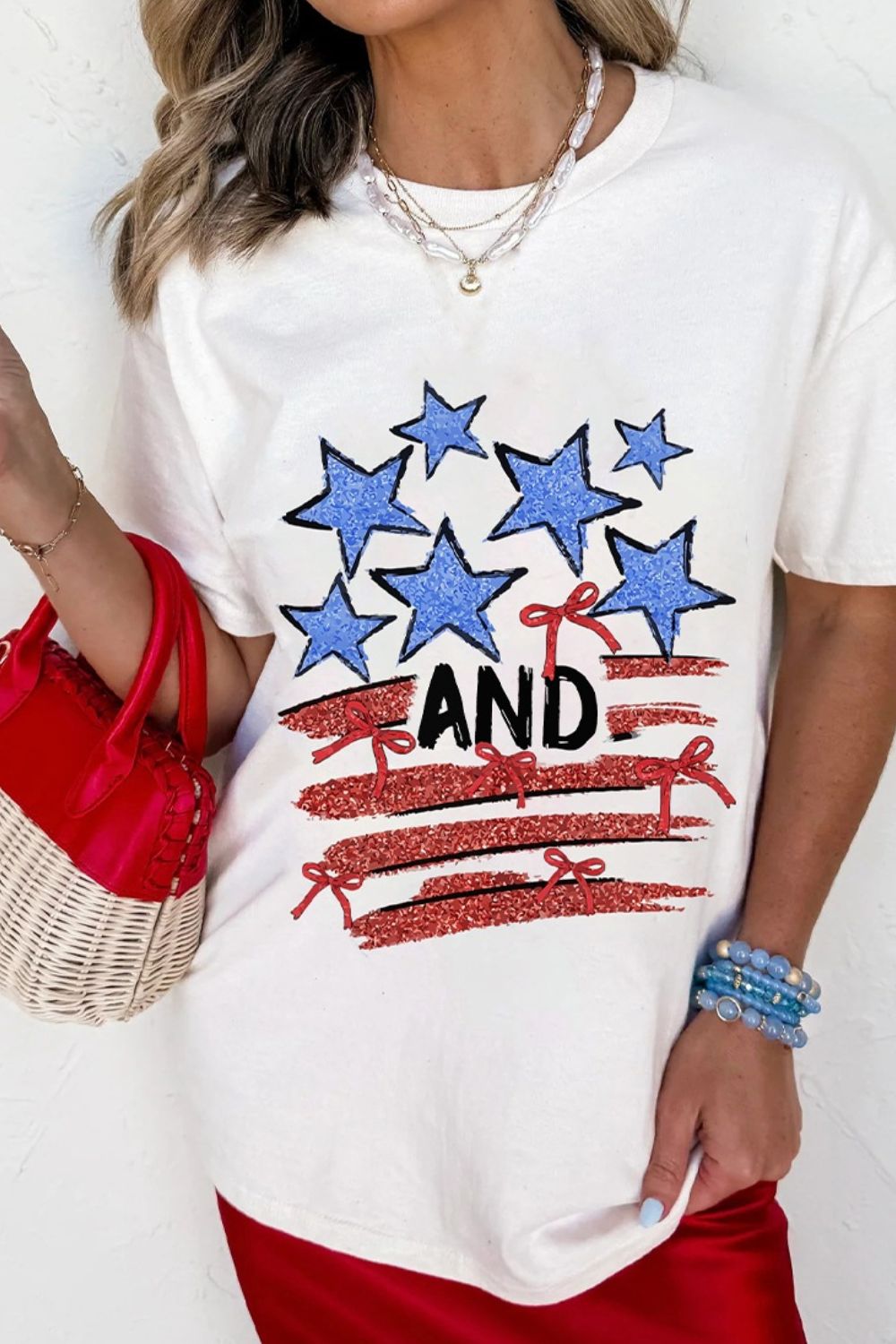 Stars and Stripes Bow Graphic T Shirt