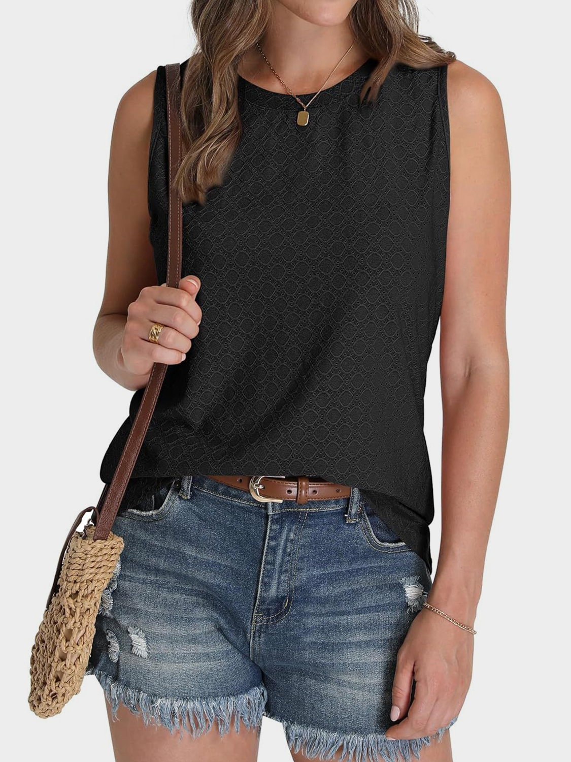 Eyelet Round Neck Tank