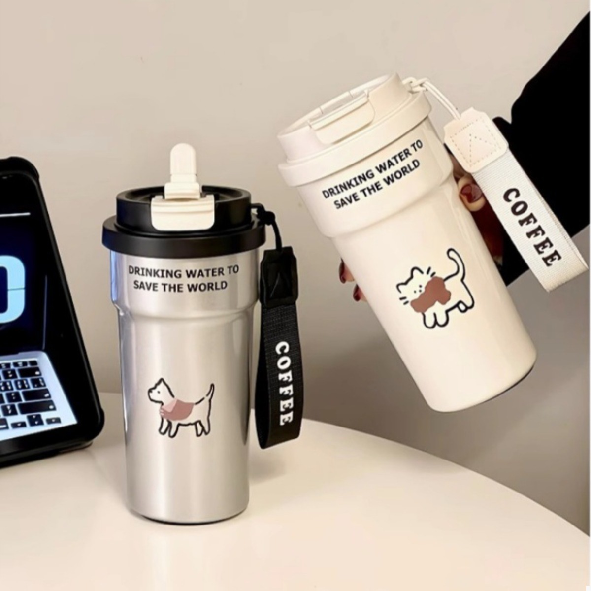 Cute Cat Stainless Steel Tumbler with Straw