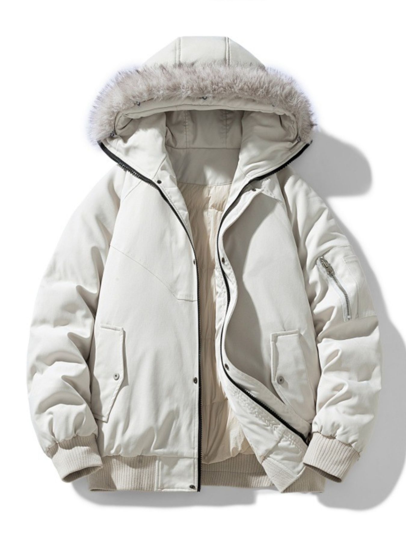 Men's Plus Size Faux Fur Hooded Padded Bomber Jacket