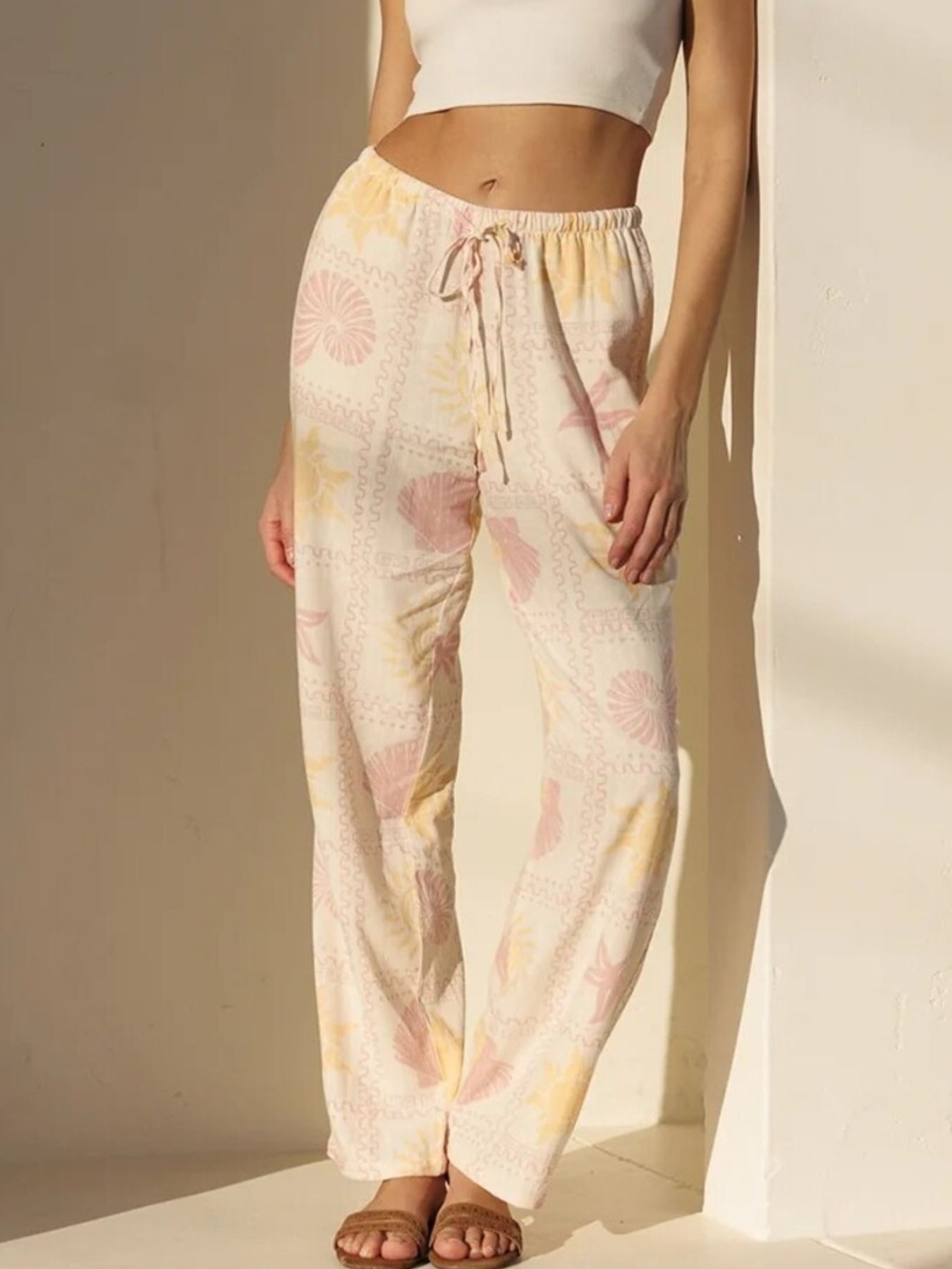 Printed Drawstring Straight Pants
