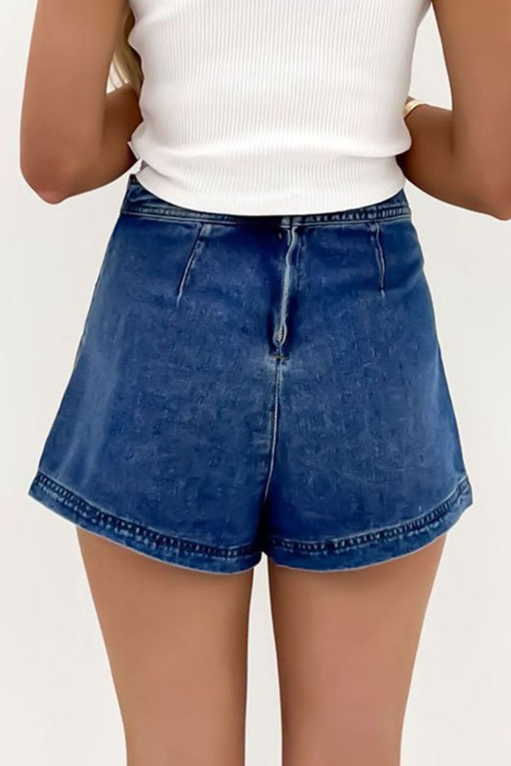 Asymmetrical Denim Skort with Pockets