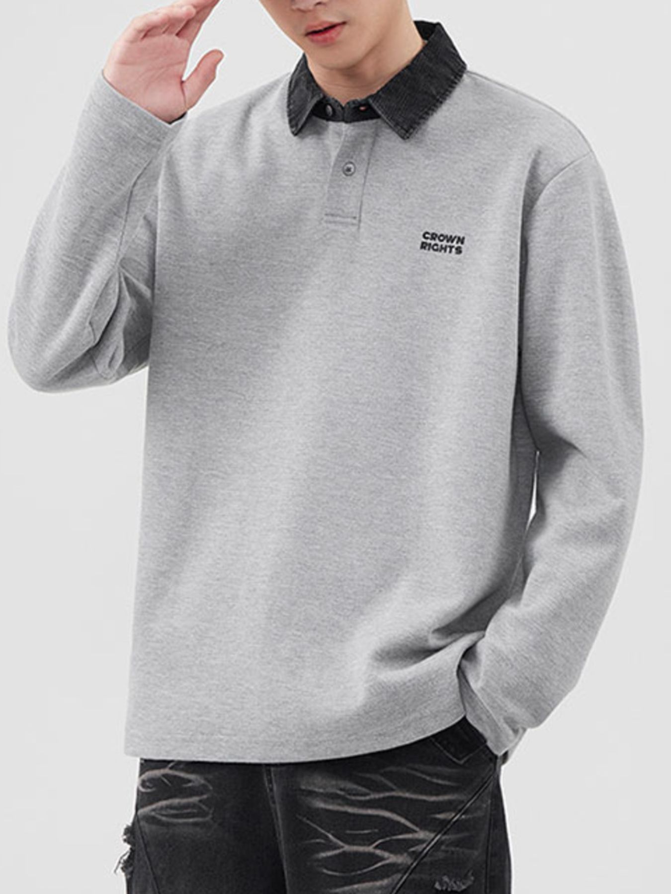 Men's Plus Size Collared Neck Long Sleeve Polo