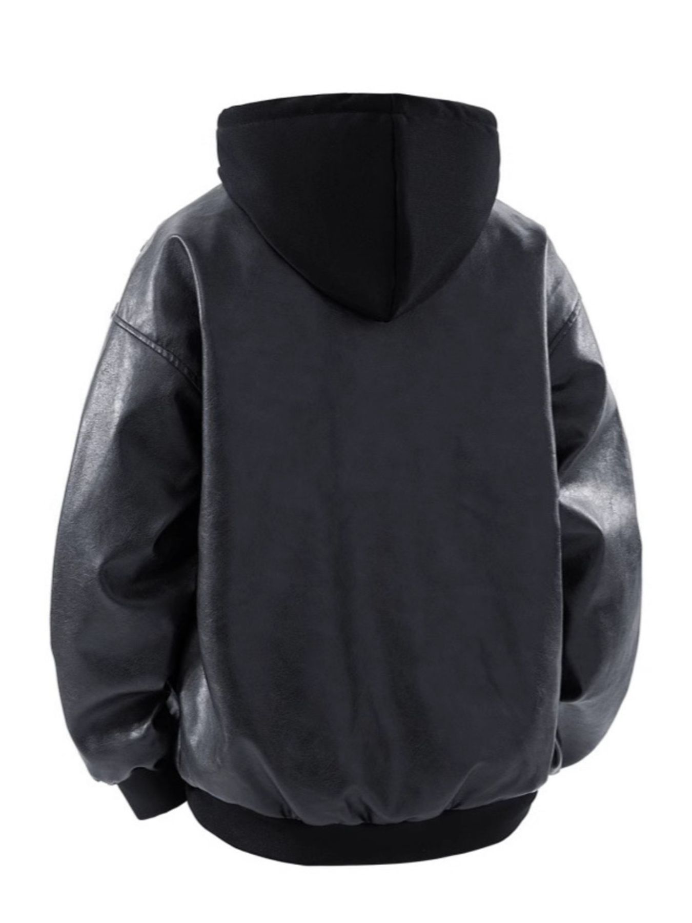 Men's Plus Size Hooded Faux Leather Moto Jacket