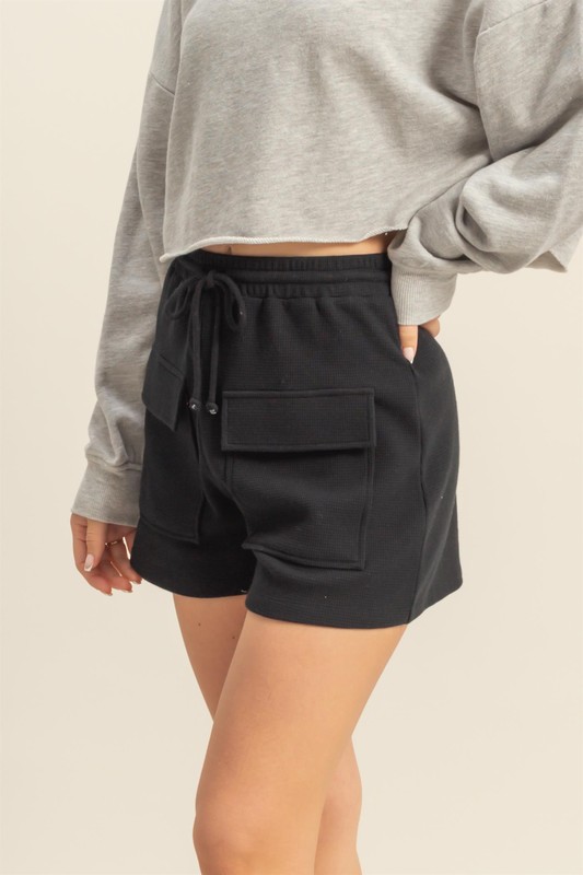 Drawstring Waffle Knit Front Pocket Shorts