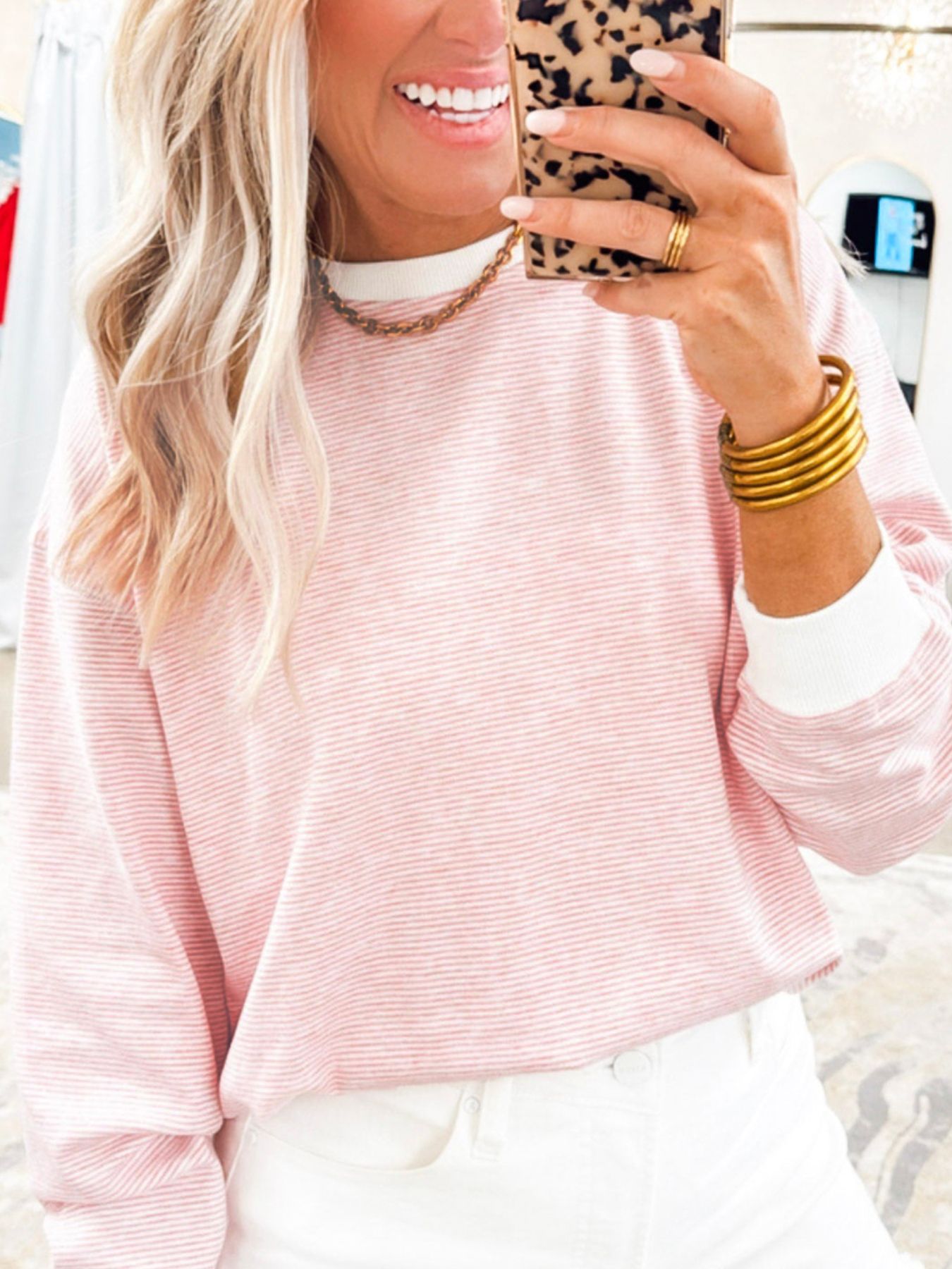 Stripe Contrast Edge Patchwork Long Sleeve Top