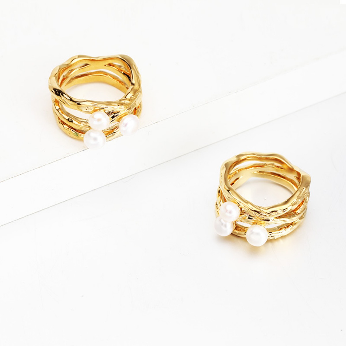 Synthetic Pearl 18K Gold-Plated Copper Ring