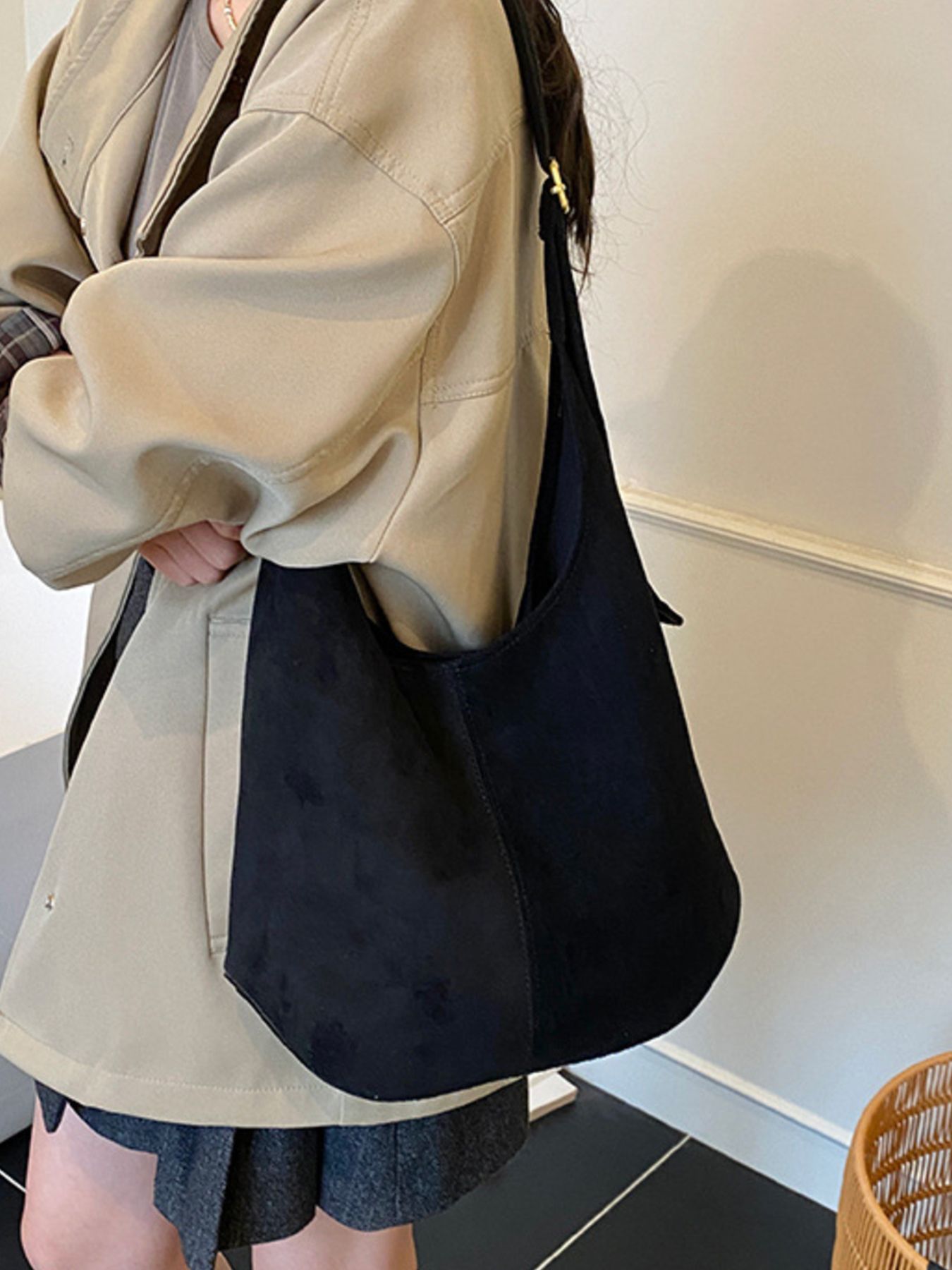 Suede Hobo Shoulder Bag