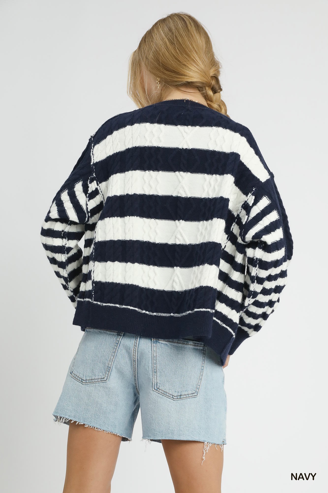Umgee Cable-Knit Stripe Button-Up Cardigan
