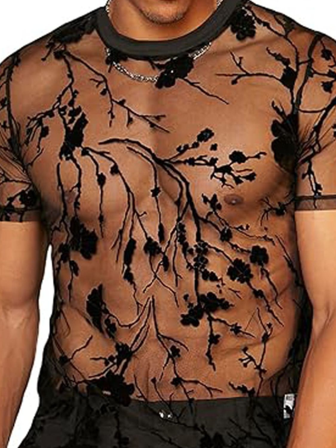 Men's Full Size Round Neck Short Sleeve Sheer Top Plus Size