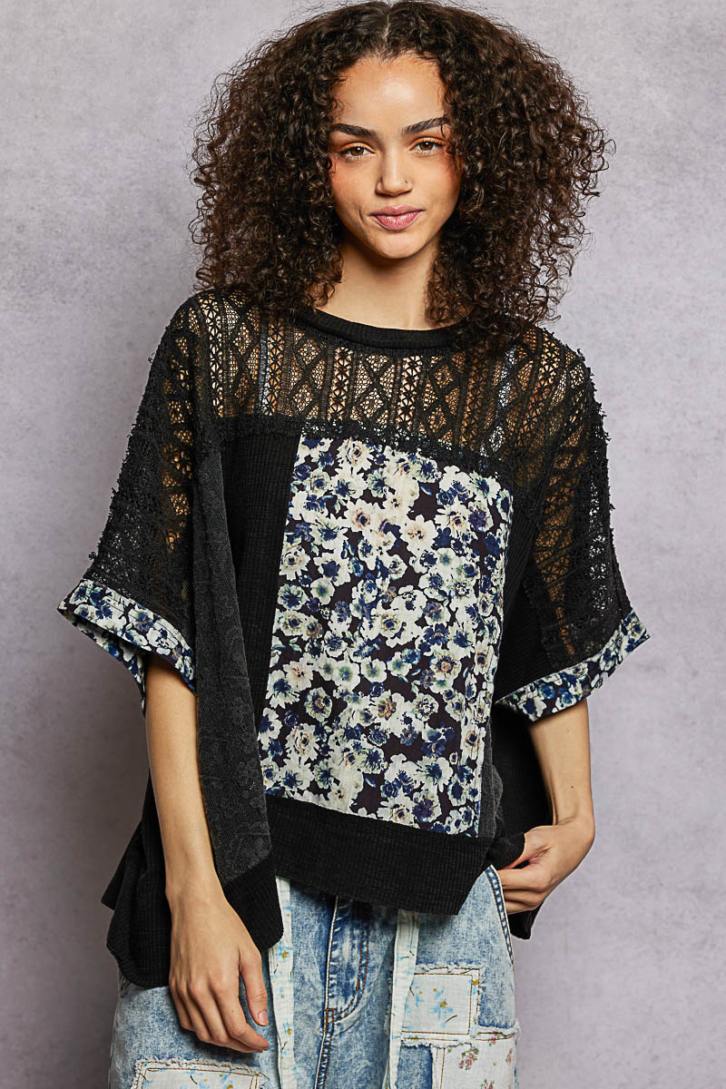 Floral Patchwork Lace Accent Blouse