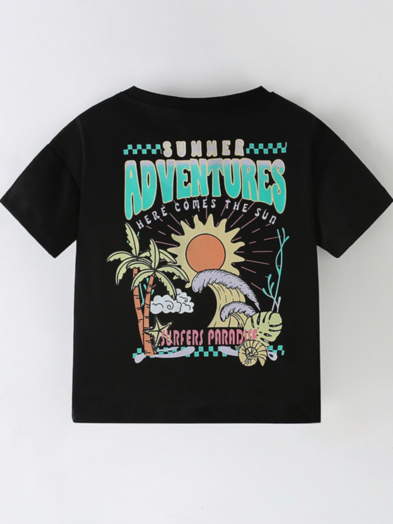 Children's Summer Sun & Wave Graphic Short Sleeve T-Shirt