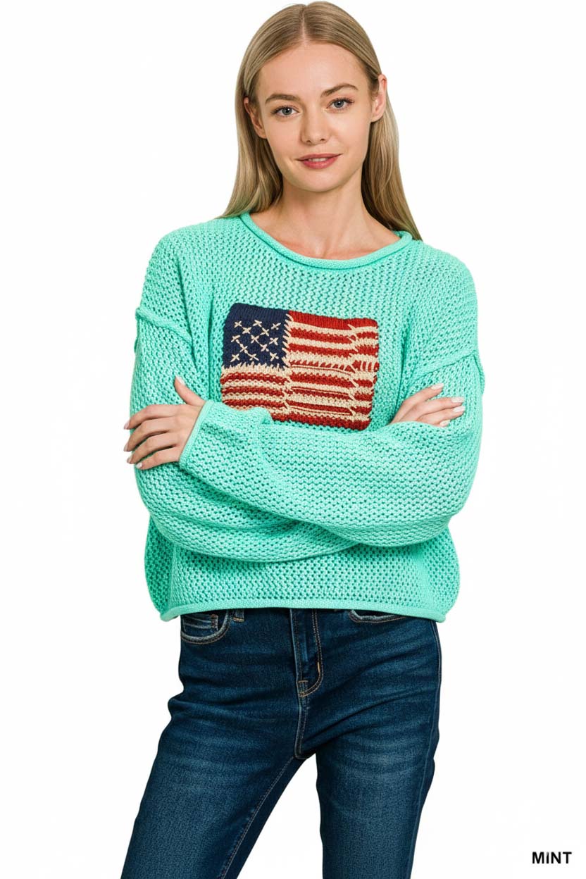 American Flag Crew Neck Sweater
