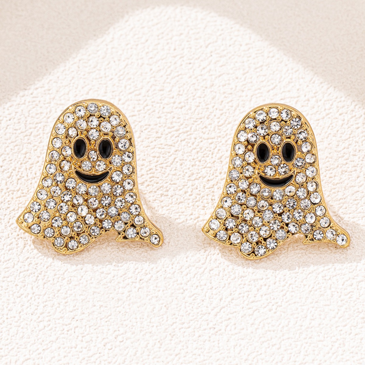 18K Gold-Plated Rhinestone Halloween Ghost Earrings