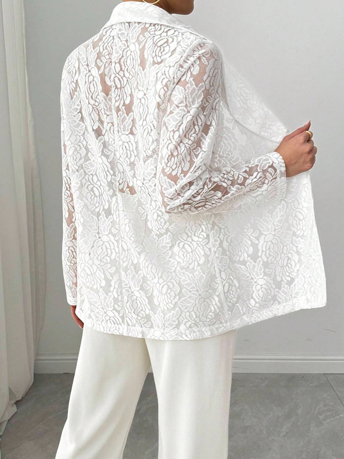 Lace Lapel Collar Long Sleeve Blazer