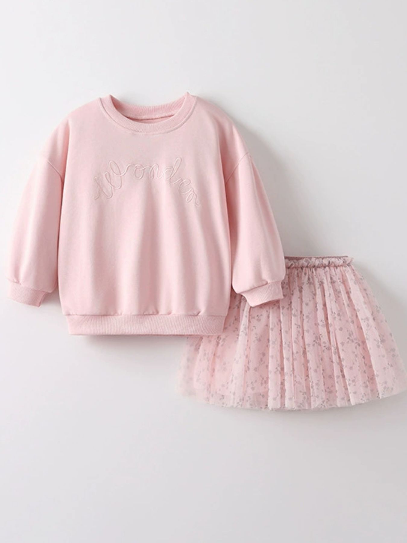 Children's Embroidered Sweatshirt & Floral Tulle Skirt Set