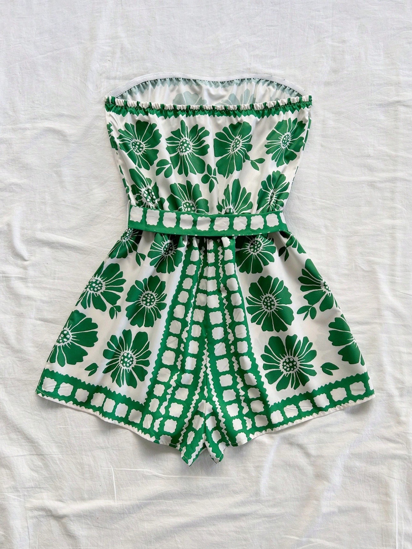 Printed Tube Tie Waist Romper