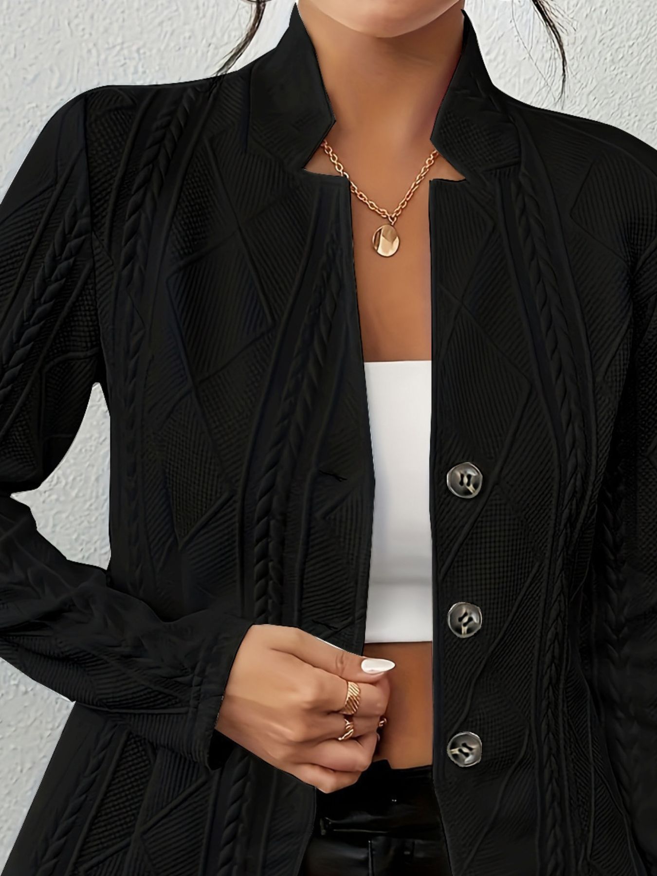 Textured Knit Button-Front Blazer
