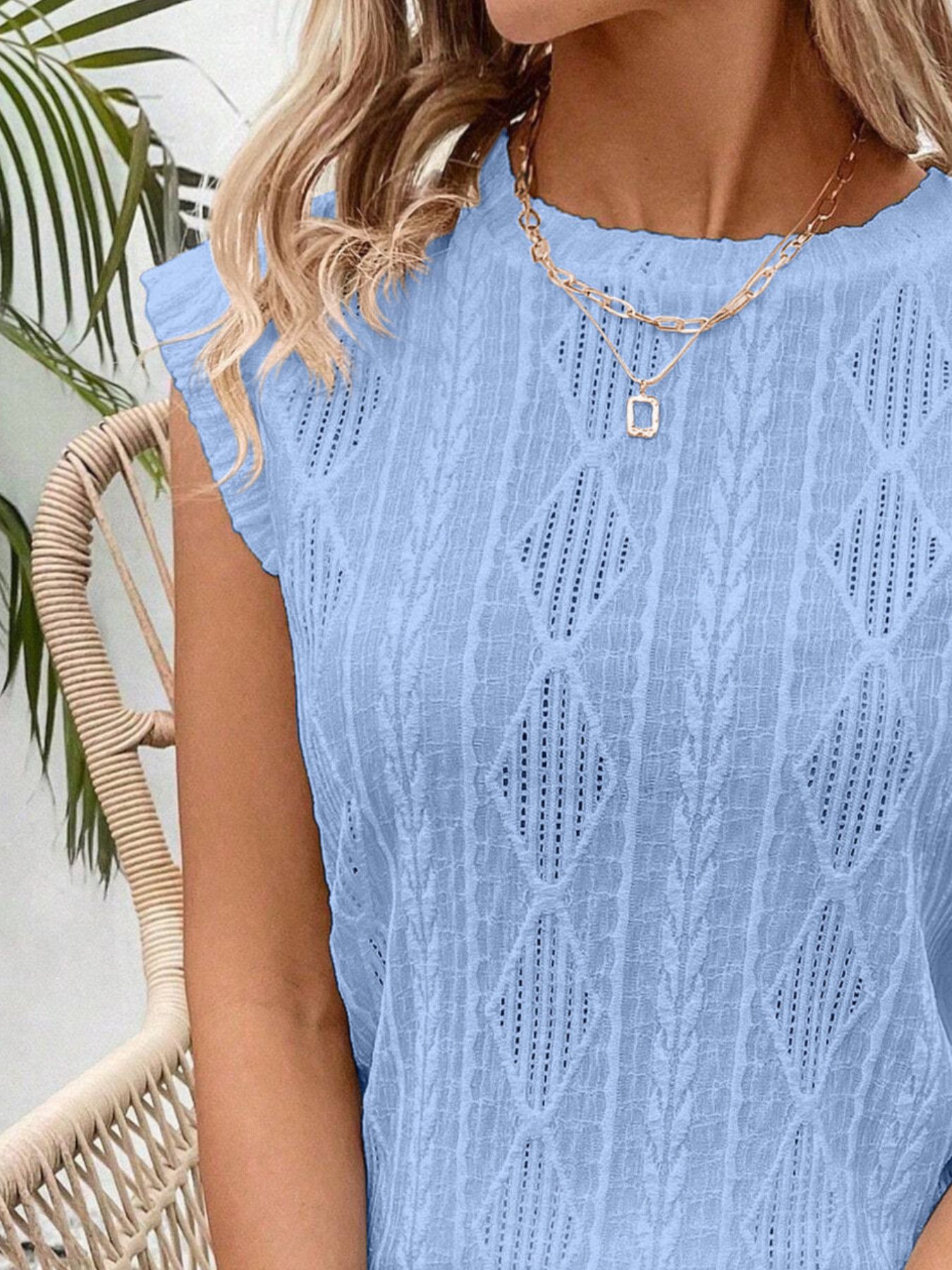 Openwork Round Neck Top