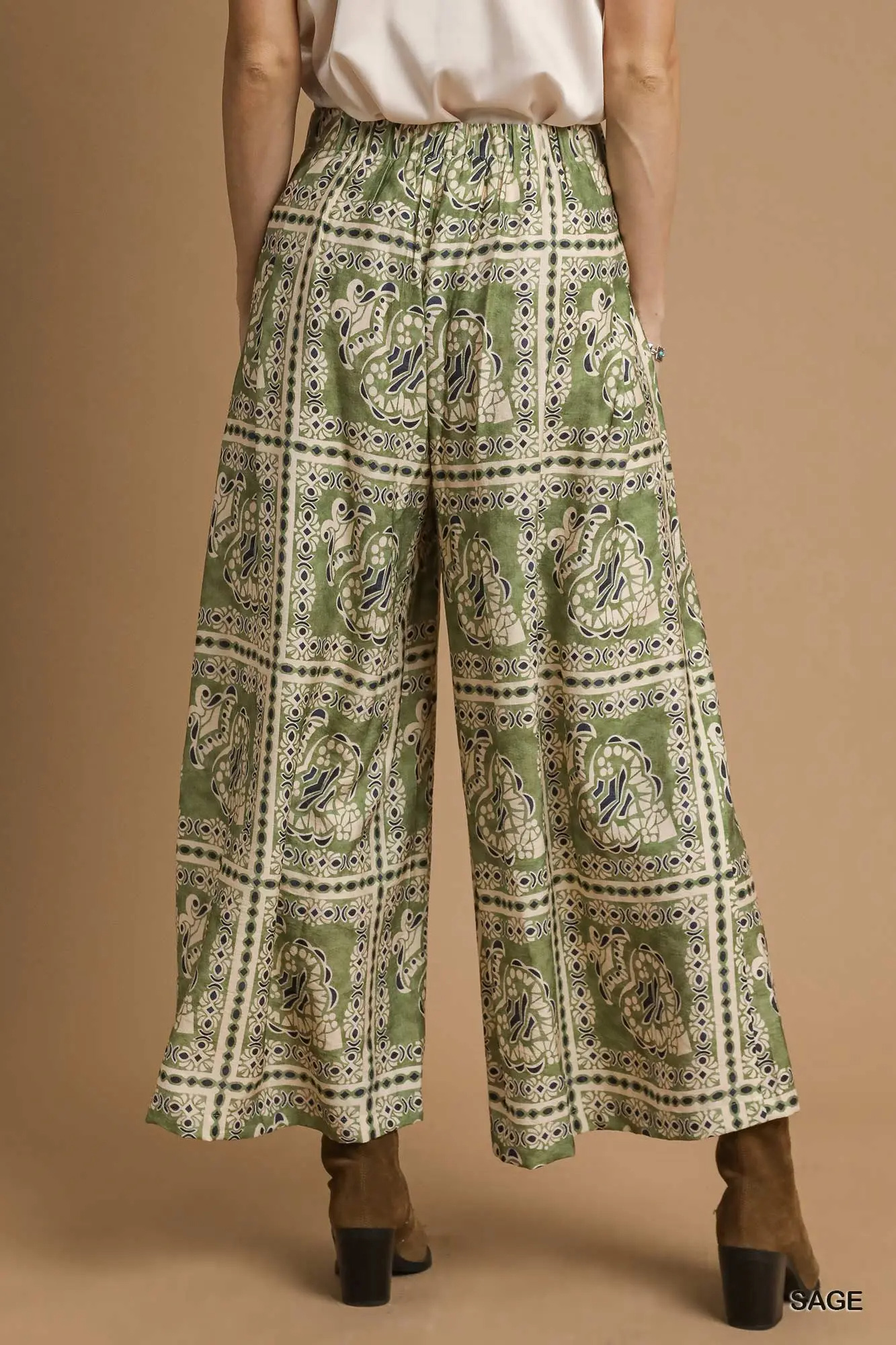 Umgee Bohemian Print Pants with Pockets