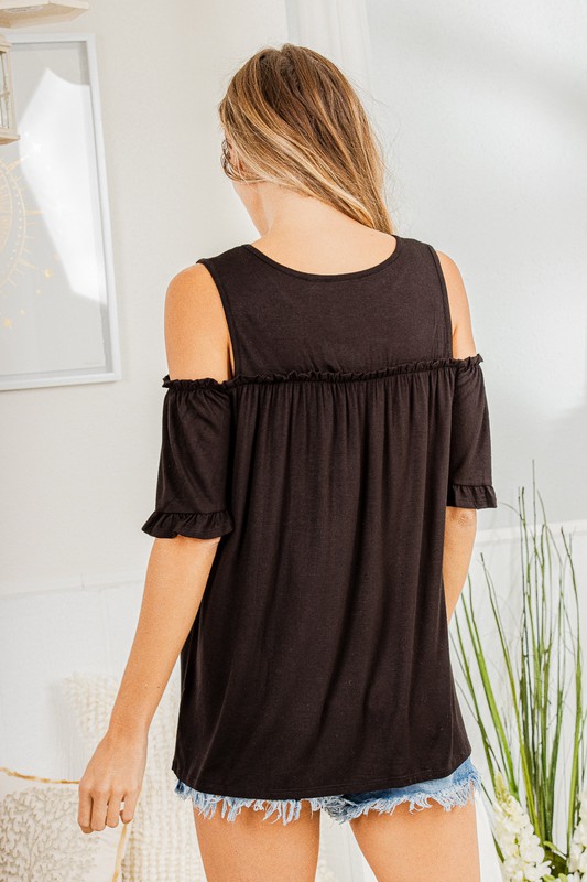 Full Size Frill Round Neck Cold Shoulder T-Shirt Plus Size