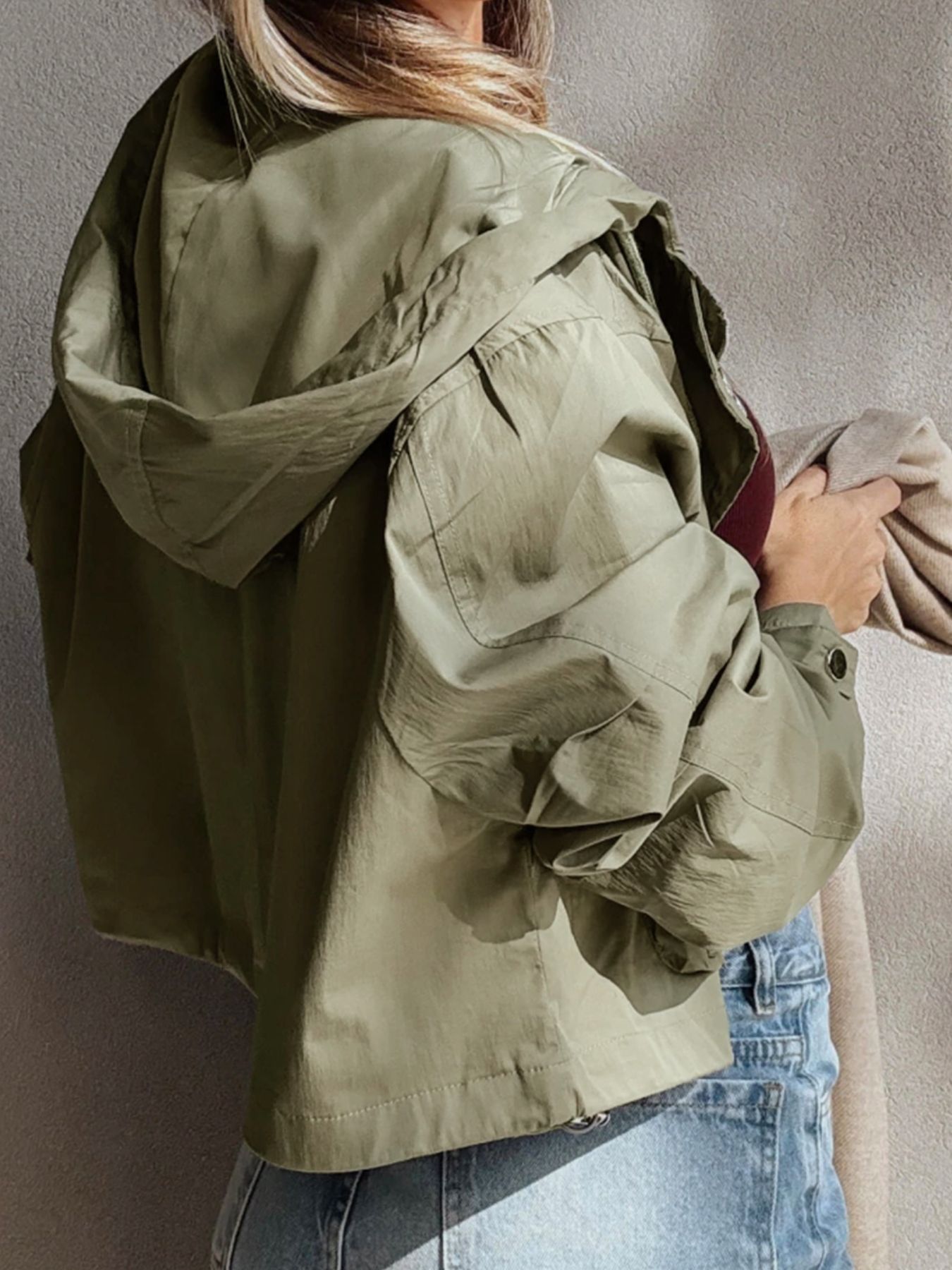 Zip Up Cropped Hooded Utility Jacket