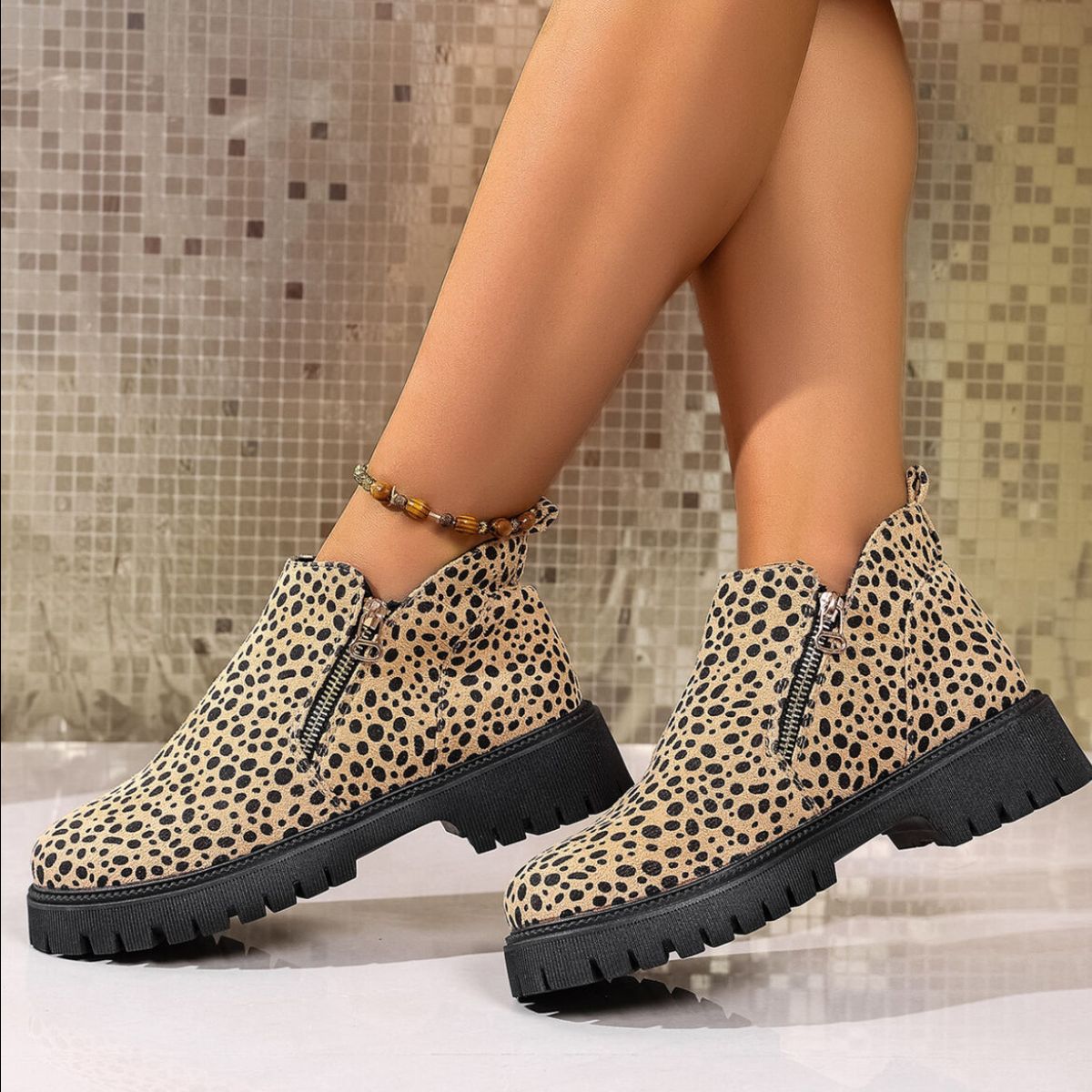Leopard Platform Side Zip Boots