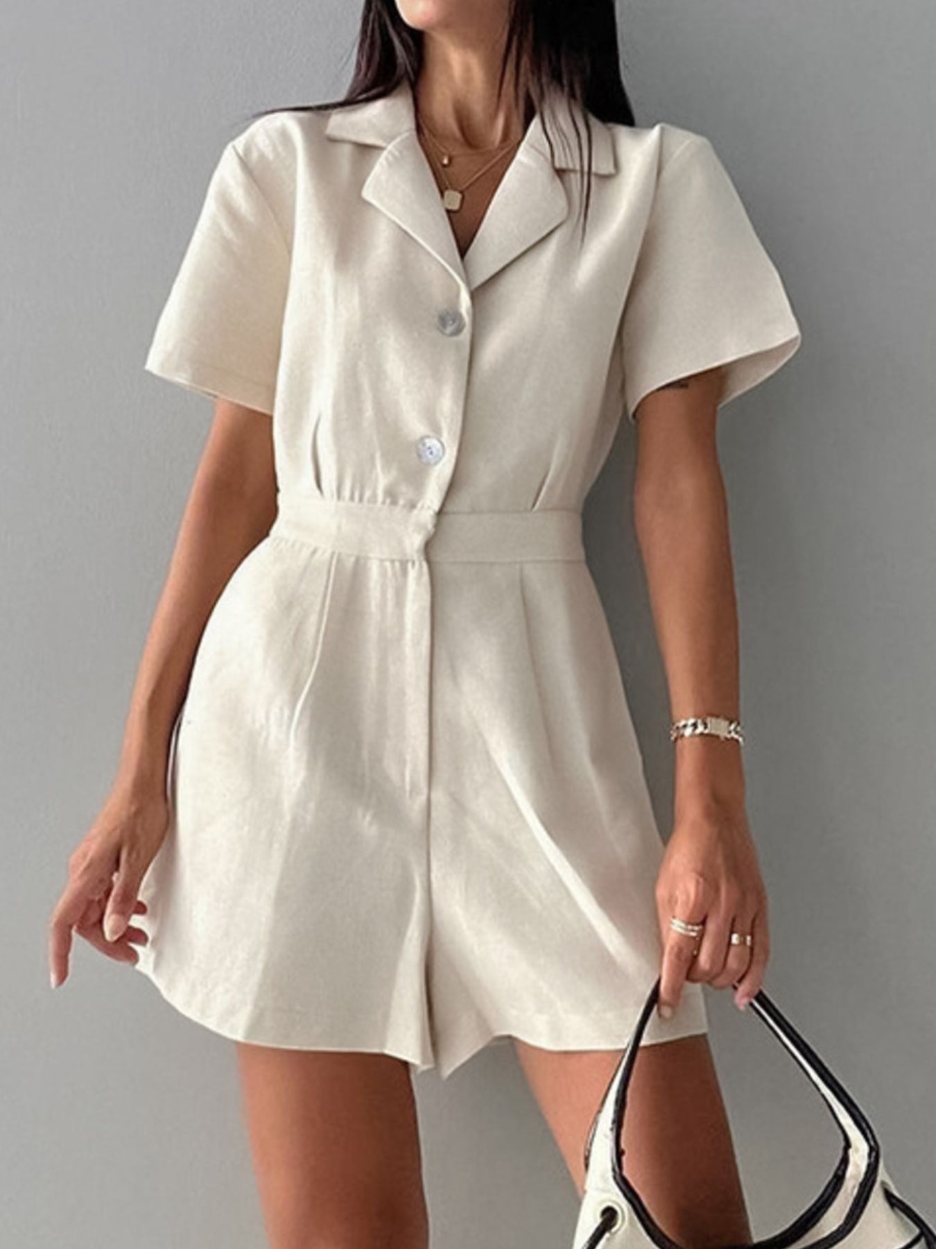 Button-Front Short Sleeve Romper