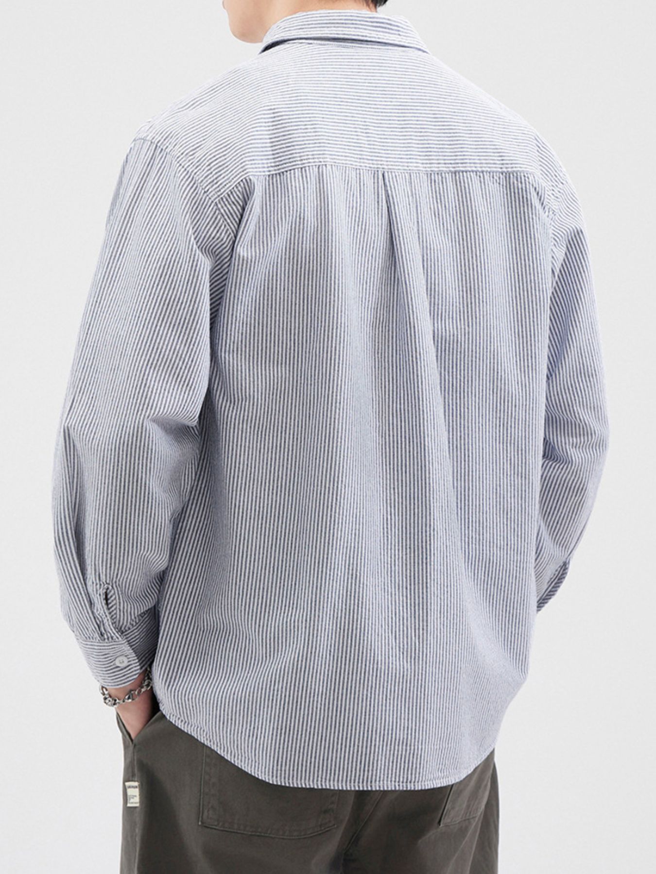 Men's Plus Size Striped Button Up Long Sleeve Shirt