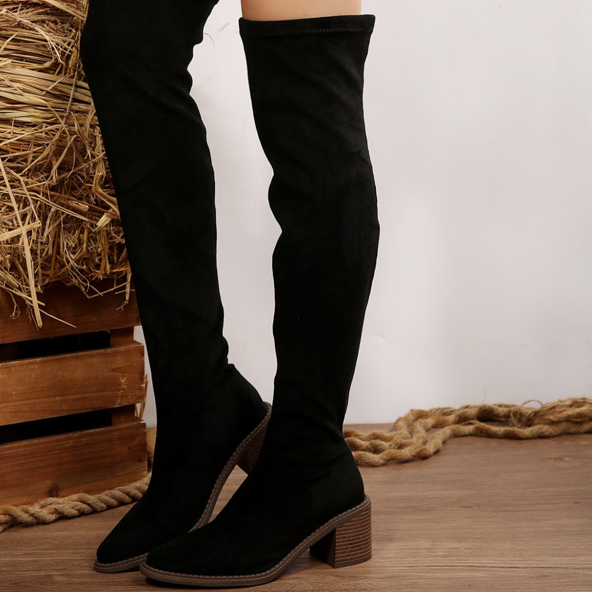 Point Toe Block Heels Boots