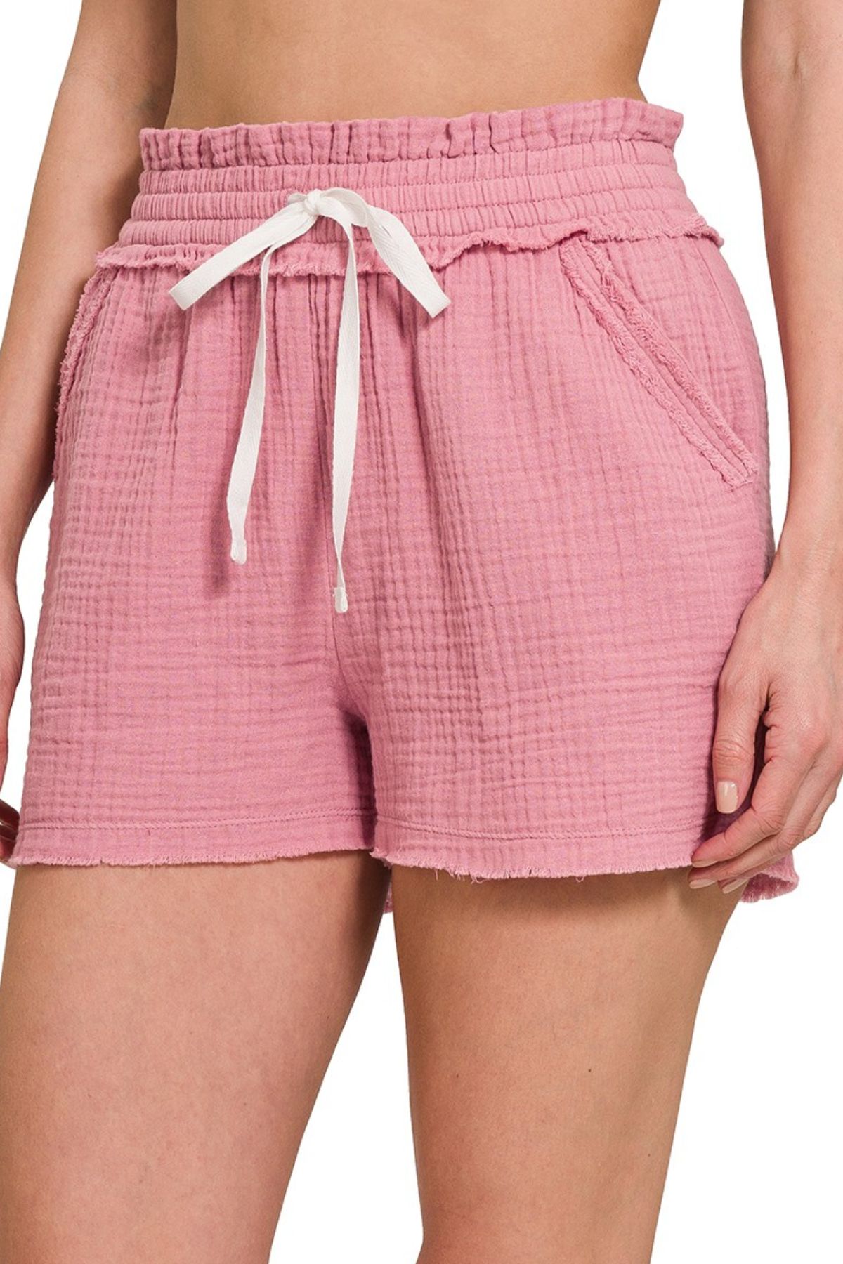 Double Gauze Elasticband Drawstring Waist Shorts