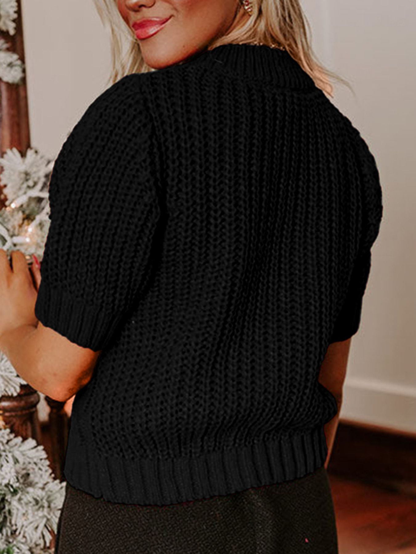 Plaid Bow Short Sleeve Sweater