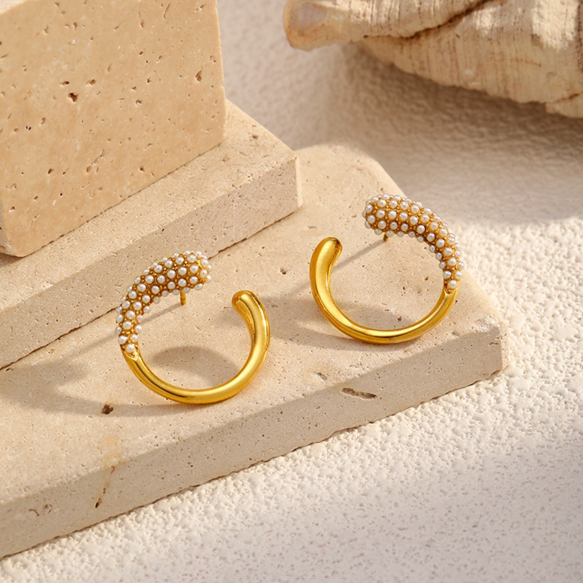 Pearl-Accented C-Hoop Earrings