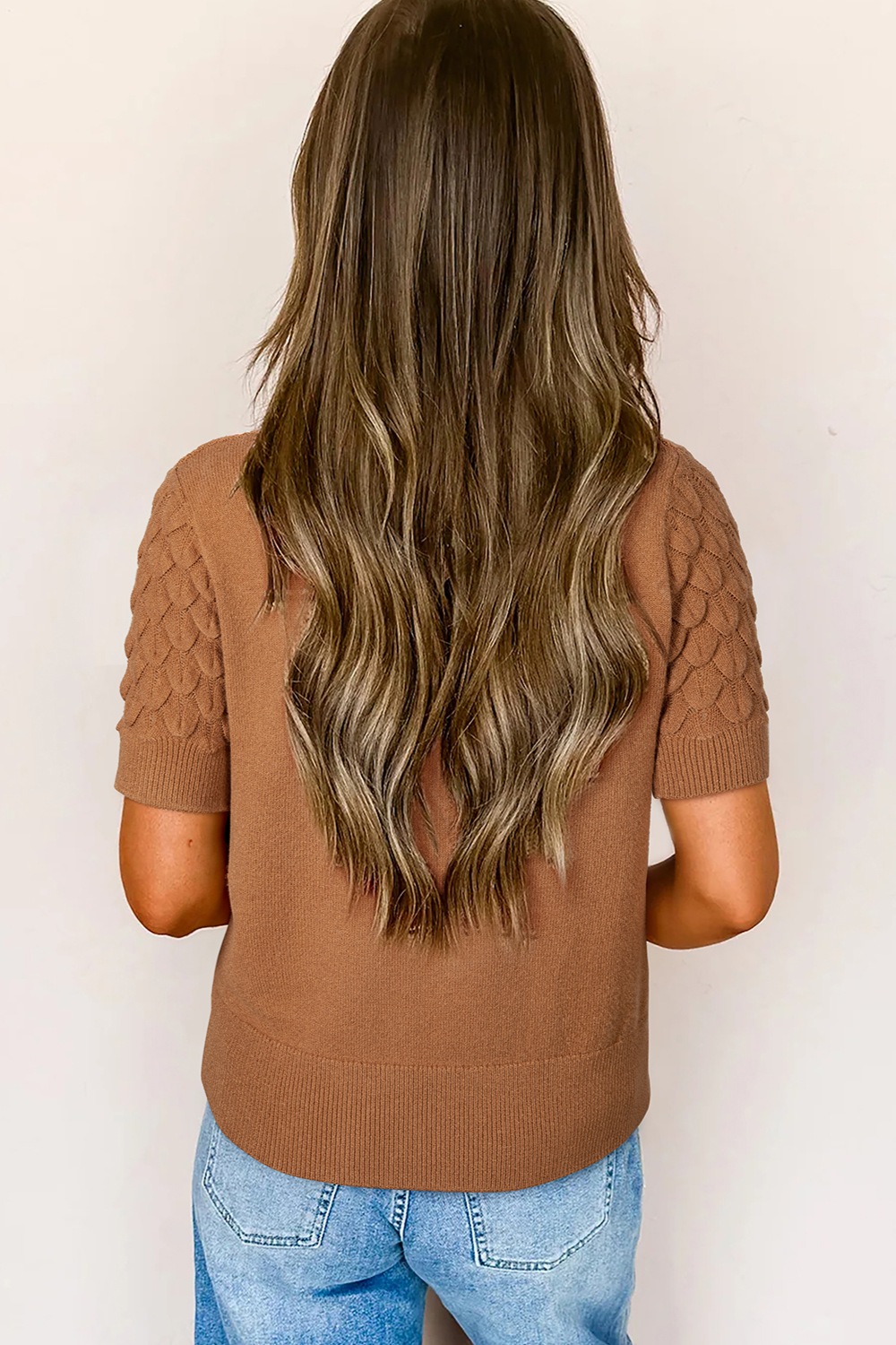 Textured Knit Short Sleeve Pullover