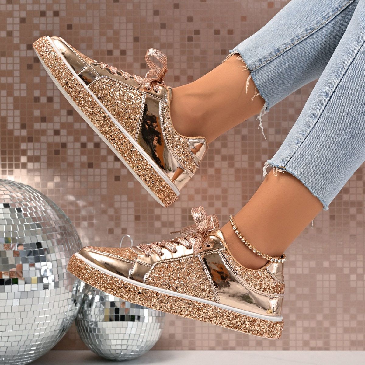 Sequin Lace Up Sneakers
