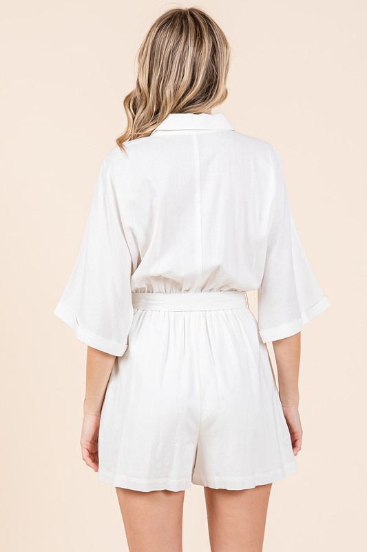 Tie Waist Half Sleeve Romper