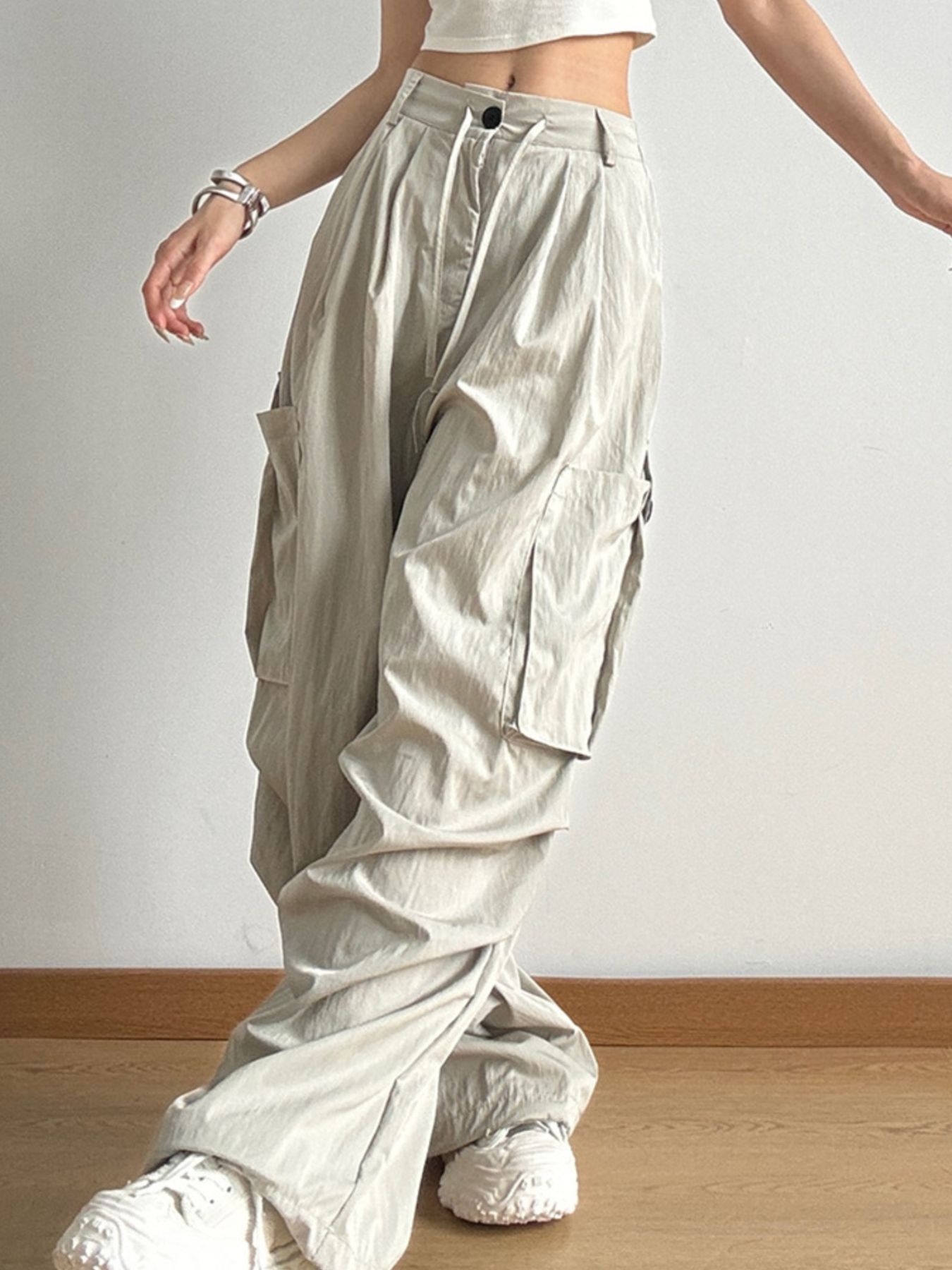 Drawstring Wide Leg Cargo Pants