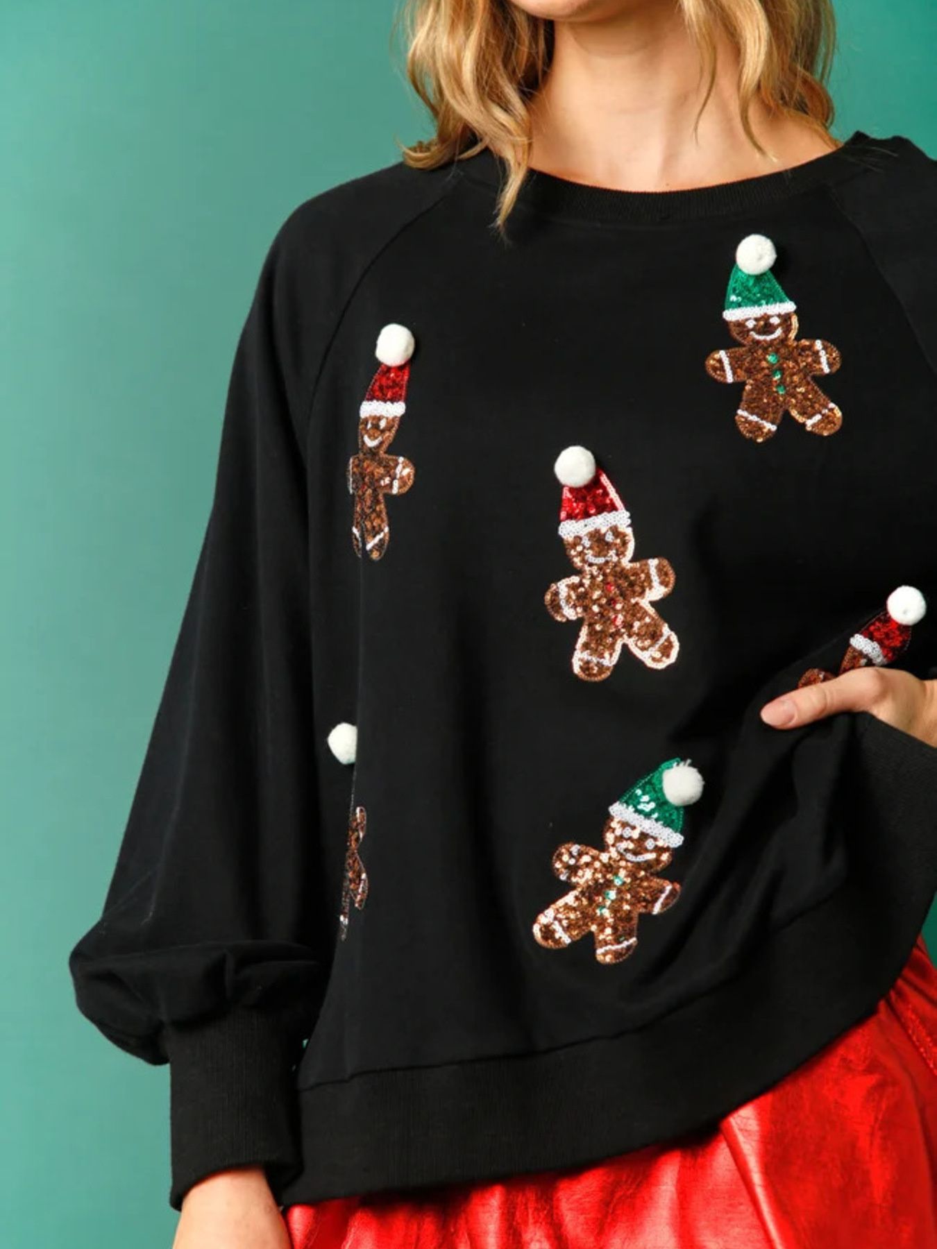 Christmas Sequin Gingerbread Round Neck Sweatshirt