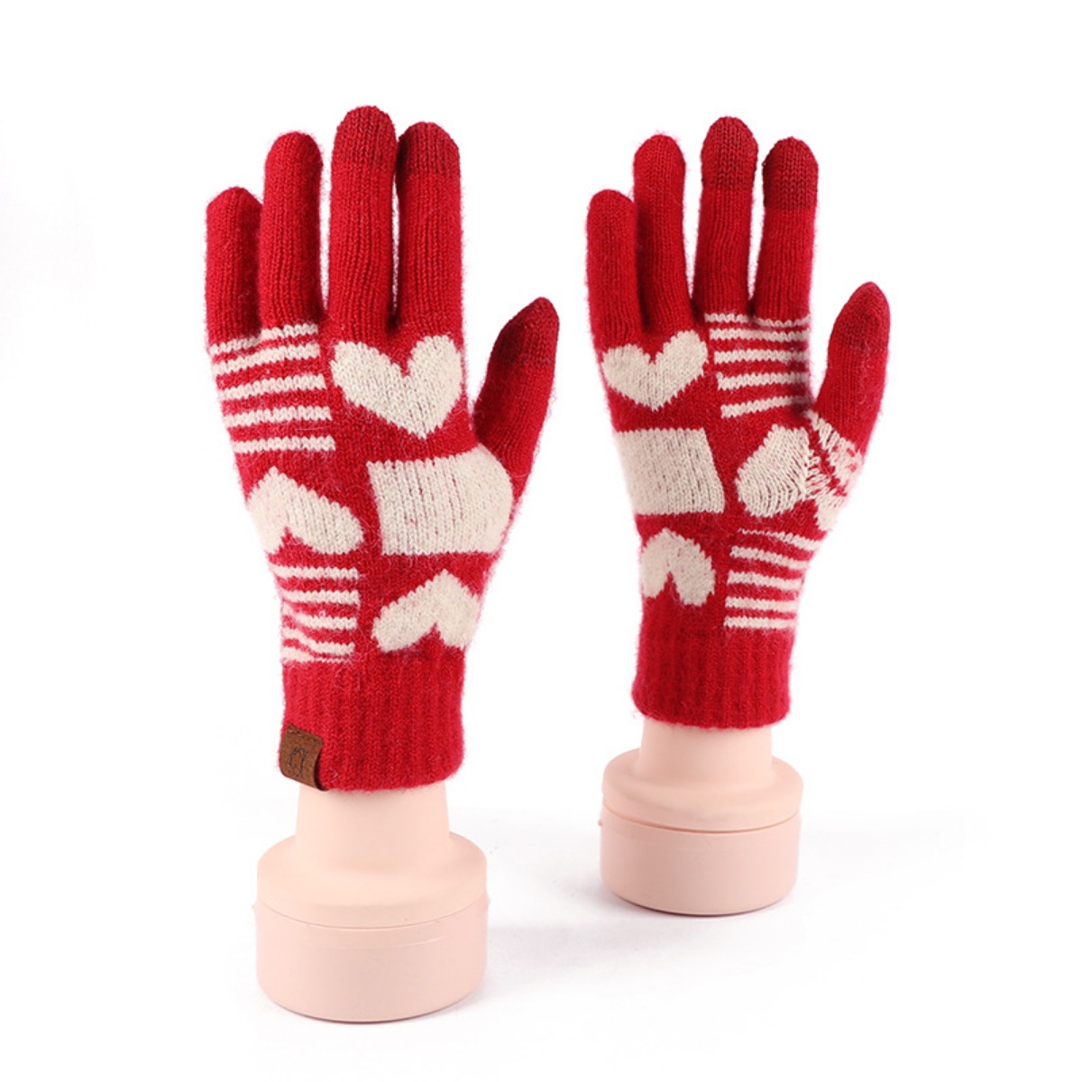 Heart Pattern Knitted Touchscreen Gloves