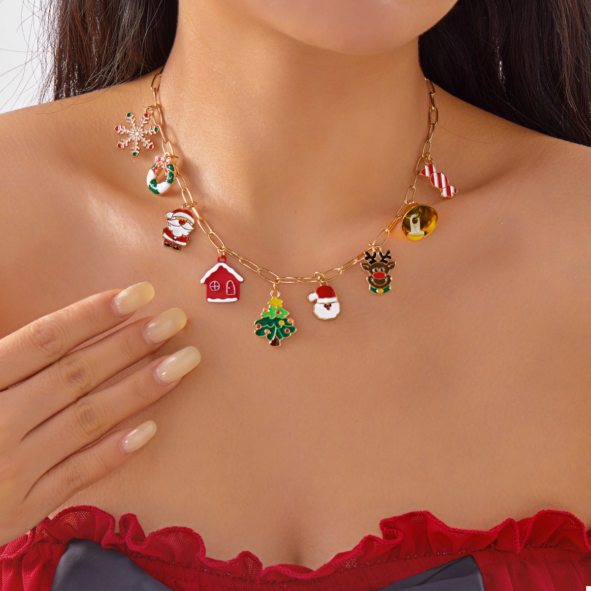 18K Gold-Plated Resin Christmas Theme Necklace