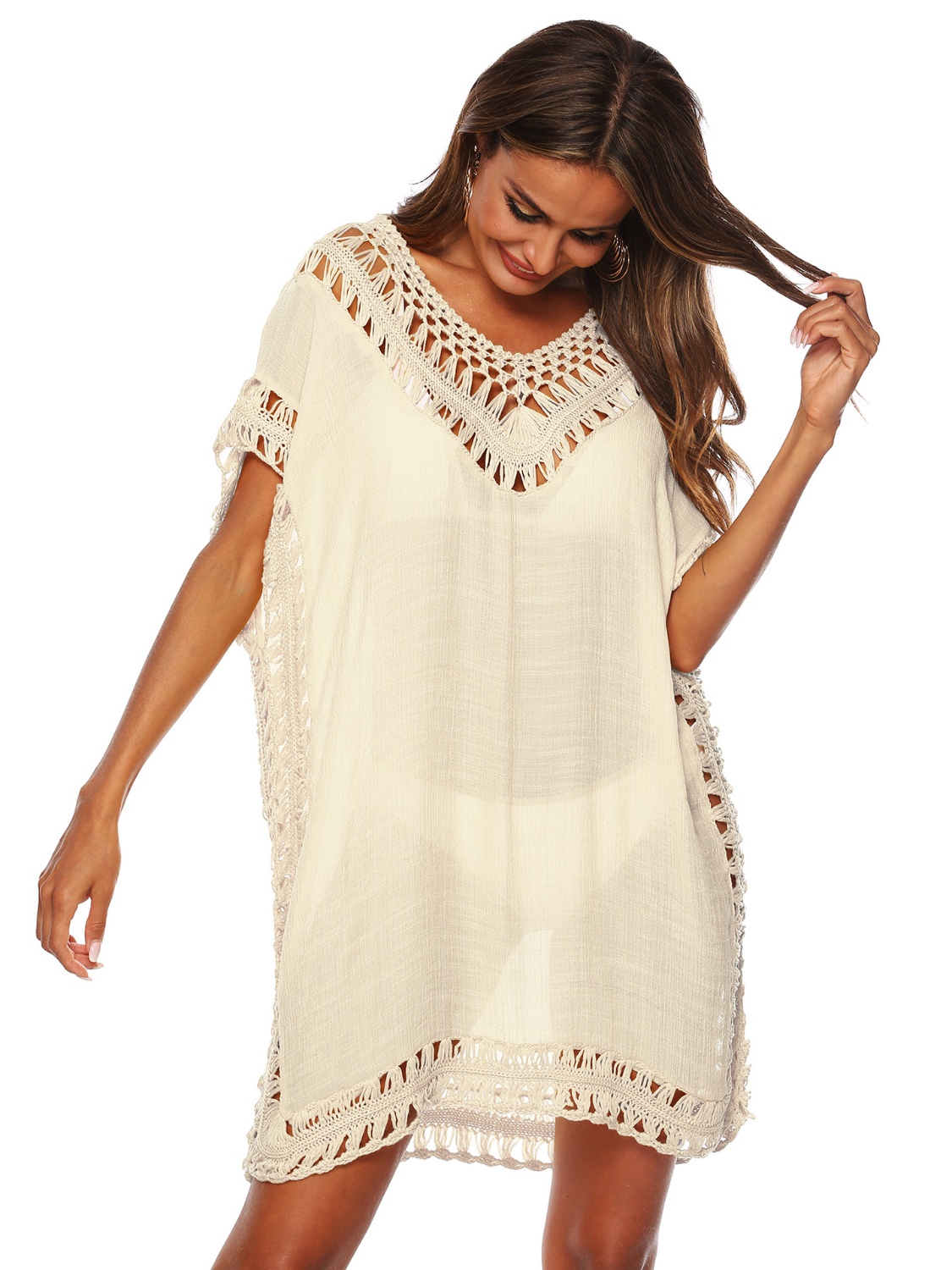 Bohemian Crochet Trim Beach Cover Up Dress