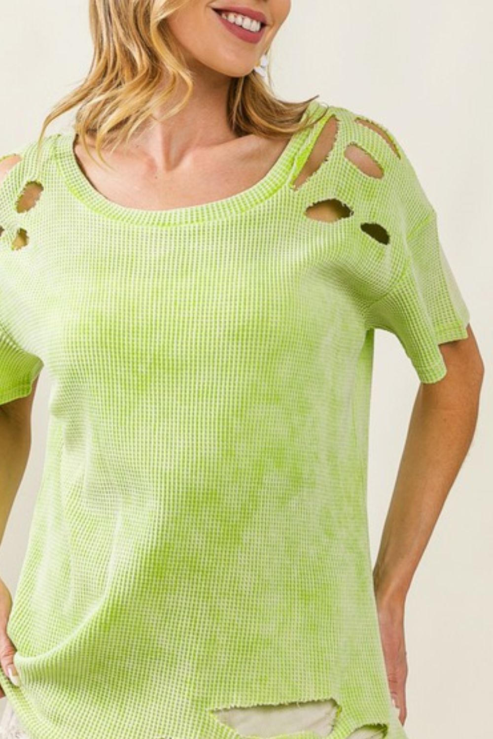 Laser Cut Mineral Washed Loose Fit Thermal Top