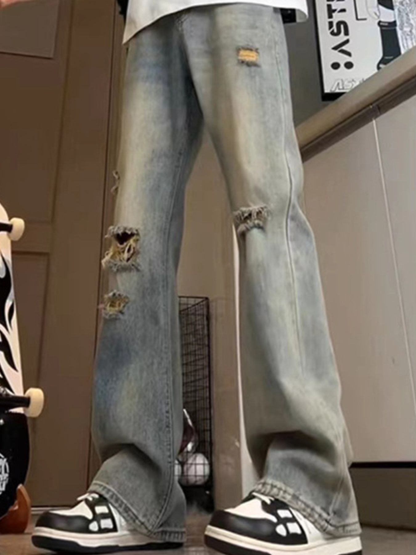 Men's Full Size Distressed Wide Leg Jeans Plus Size