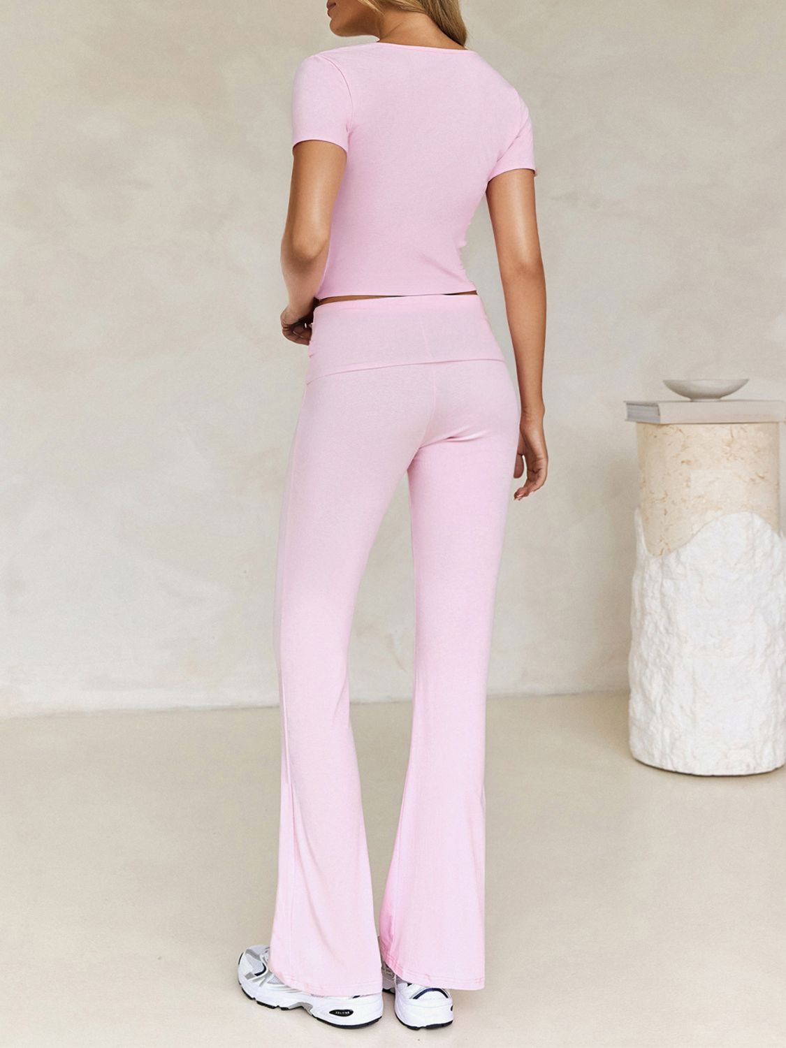 V-Neck Top and Bootcut Leggings Set